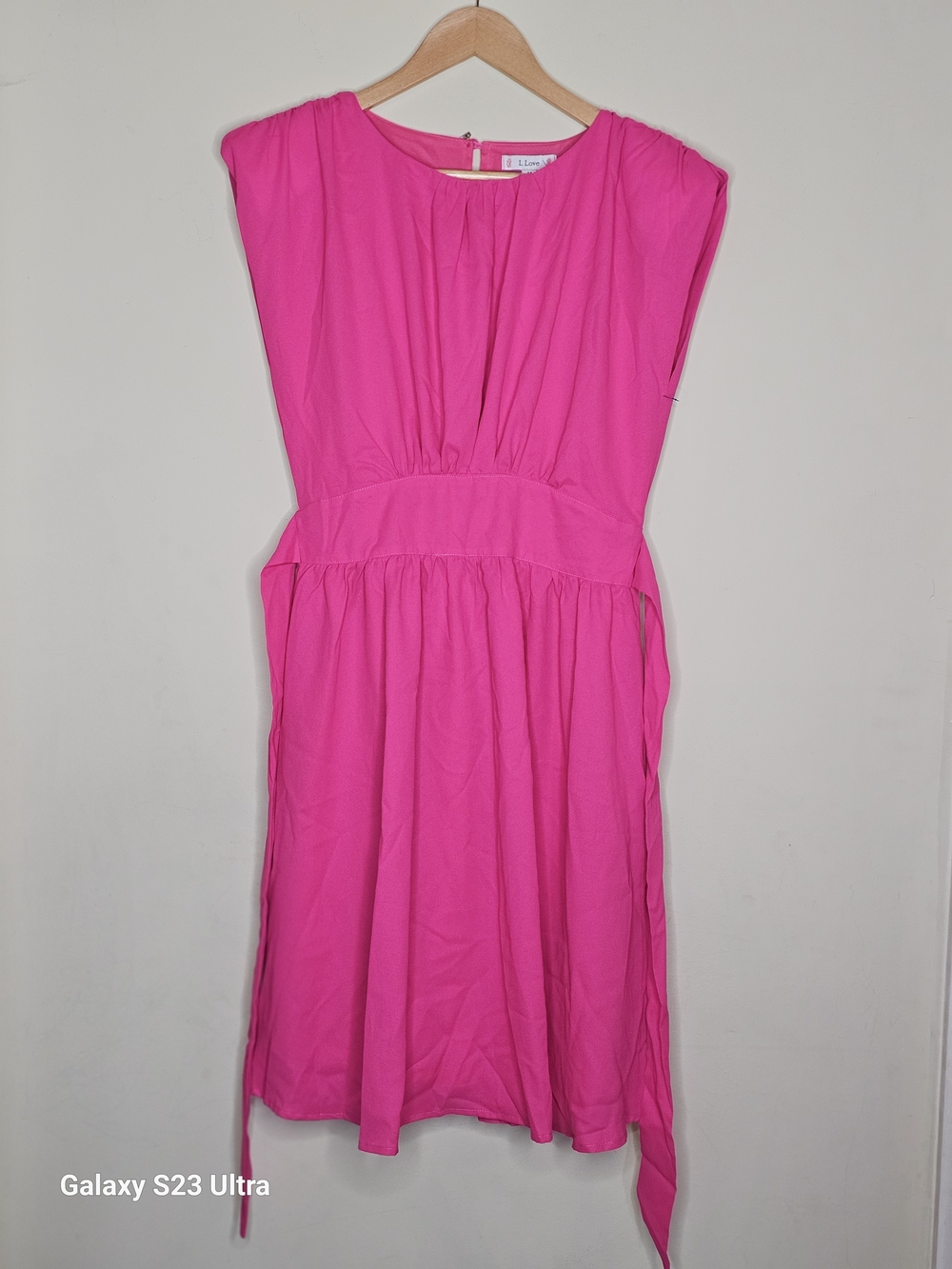 Women's Hot Pink Gathered Waist Casual Dress